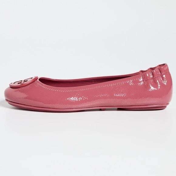 Tory Burch $228 Minnie Travel Ballet Flats Patent Washed Berry - Picture 4 of 9